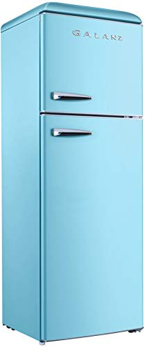 Galanz GLR12TBEEFR Refrigerator, Dual Door Fridge, Adjustable Electrical Thermostat Control with Top Mount Freezer Compartment, Retro Blue, 12.0 Cu Ft