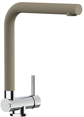 Unterfenster Küchenarmatur Wasserhahn Küchenmischer mit schwenkbarem Auslauf - Gesamthöhe abgeschwenkt nur 45mm // Auslauf drehbar 360° - Chrom/Granit Sand