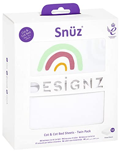 Snüz Spannbettlaken Baby mit Regenbogen-Design (2-er Set) für Matratzengröße bis 140 x 70 cm, aus Atmungsaktiver Weicher Jersey-Baumwolle, für die Meisten Kinderbetten Geeignet