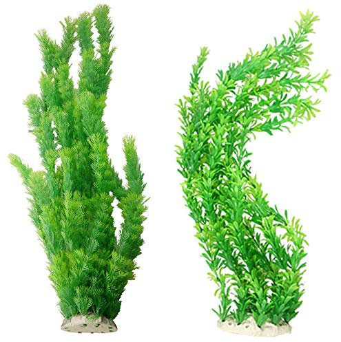 Hamiledyi Aquarium Plants Plastic Decor Fish Tank Green Decorations Plants Ornament Safe for All Fish,Extra Large 23-inch Tall, 2 Pack