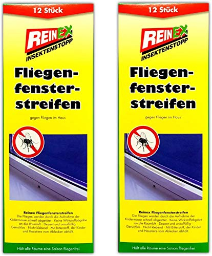 Reinex 48 Stück Fliegen Fensterstreifen | Köderstreifen Fraßköder | Köder Fliegenabwehr