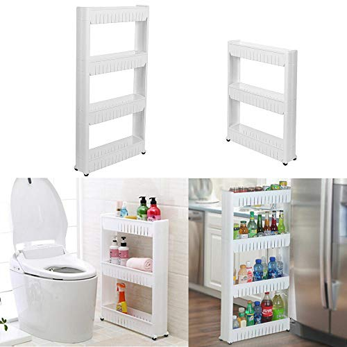 HYGRAD® Slide Out Storage Tower Folding 3/4 Tier Rolling Castor Kitchen Bathroom Trolley Rack UK (White, 4 Tier)