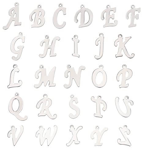 UNICRAFTALE 208 Stück 304 Edelstahl Alphabet Charms Buchstabenmuster Anhänger Metall AZ Brief Anhänger 1mm Kleine Loch Charms Für Halsketten Schmuckherstellung (8 Stück Für Jeden Buchstaben)