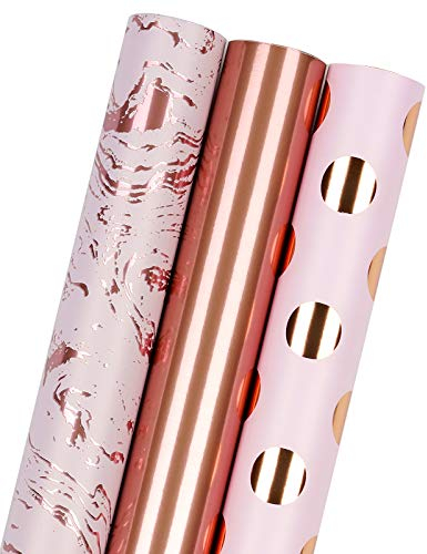 RUSPEPA Packpapierrolle - Mini-Rollenset - 43,2 cm X 3,05 m Pro Rolle - 3 Verschiedene Rosa Marmor-Tupfen-Design