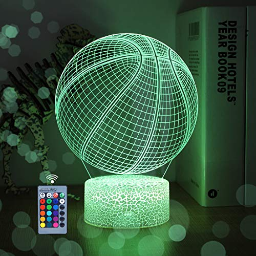 Basketball Nachtlicht 3D Lampe:3D Nachtlicht Kinder Optische Täuschung Lampe-mit 16 Farben und Fernbedienung- Weihnachten Geburtstags Geschenke bestes Spielzeug für Basketball Sport Fans