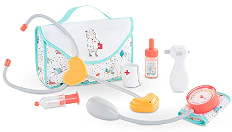 Corolle 9000141050 - Mon Grand Poupon 36-42cm großes Doktorset, 7 Teile, mit Blutdruckmessgerät, Spritze und Stethoskop mit Funktion, für alle 36-42cm Puppen, Für Kinder ab 2 Jahren geeignet