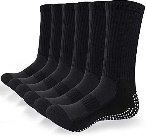 TANSTC Grip Socks Football Anti-Slip Sports Socks for Men Women Cushion Comfortable Socks with Anti-Blister Rubber Pads for Basketball Rugby Running Yoga Walking Hiking 3 Pairs