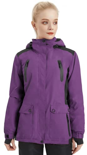 FREE SOLDIER Damen wasserdichte Ski Schneejacke Warm Fleece Gefüttert Winter Regenjacke mit Kapuze Voll verschweißte Nähte Violett Lila