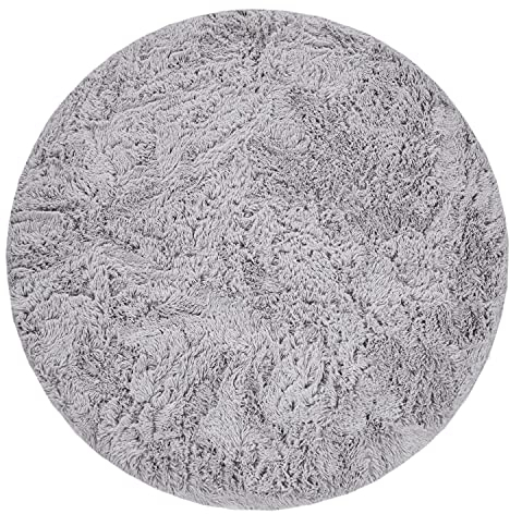 Paco Home Hochflor Teppich Rund Wohnzimmer Schlafzimmer rutschfest Shaggy Modern Flauschig Einfarbig Langflor Kunstfell, Grösse:200 cm Rund, Farbe:Silber