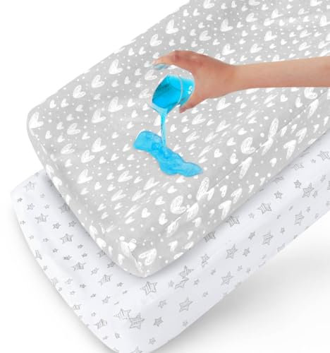 Juego de 2 fundas impermeables para cambiador, 100% algodón, ultra suaves, unisex, estampado de estrellas blancas y grises