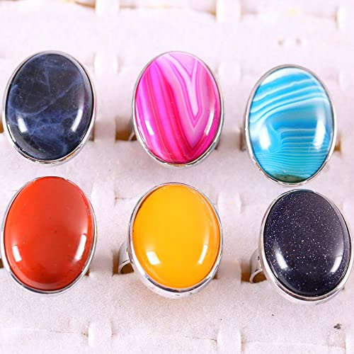 DarryDooly Ring Damen Herren Naturstein Fingerring Oval Perlen Verstellbarer Ring Rhodonit Tigerauge Jade Kristall Onyx Opal Heißer