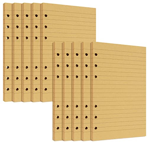 NGOSUET 10 Packung A6 Nachfüllpapier liniertes Papier, 800 Blätter/1600 Seiten A6 Nachfüllpapier 6 Loch, Braun Ringbucheinlagen Liniert für Tagebuch, Notizbuch, Malen, Planer, 10,5 x 17 cm