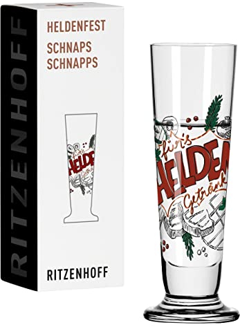 RITZENHOFF 1011013 Schnaps-Glas 40 ml - Serie Heldenfest, Motiv Nr. 13 - Für Helden am Grill - rund - Made in Germany, Kupfer, Grün, Rot, Schwarz