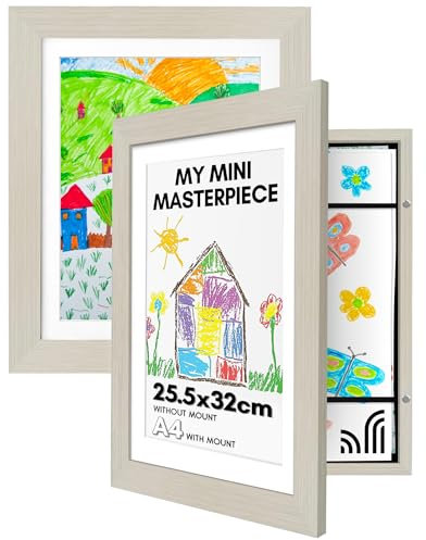 Americanflat A4 Kids Artwork Display Frame in Light Wood - Use as 25.5x32 cm Kids Art Frame without Mount - Front Opening Childrens Artwork Display Holds 100 Pieces - Set of 2