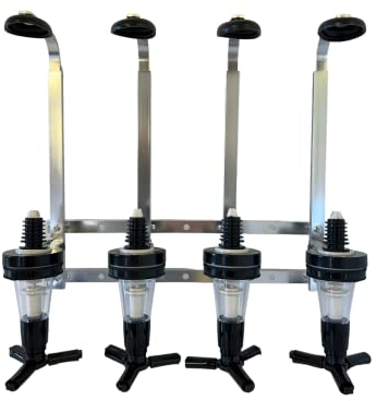 4 Bottle Alcohol Spirit Measure Drink Dispenser Bar Butler Home Bar Garage Man Cave Set Plastic Wall Bracket plus 4 x 25ml Traditional Optics (4 Bottle)