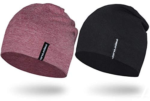 EMPIRELION 9 Multifunktionale Leichte mütze Running Beanie-Mützen Skull Cap Radsport-Kappen Helmfutter Helm Unterziehmütze Schlaf Kappen für Damen Herren (Schwarz+Rubin Wein Melange)