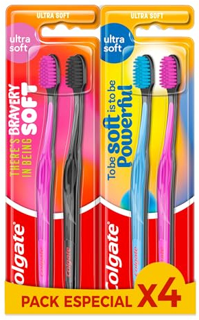 COLGATE - Handzahnbürste extra weich – sanft für das Zahnfleisch – entfernt Plaque – hilft beim Schutz vor Karies – Ultra Soft – 2 Packungen mit je 2 Stück = 4 Zahnbürsten