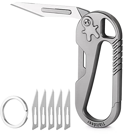 Mini Klappmesser Titanium, Skalpell klappmesser, Schlüsselanhänger Messer, 5 Auswechselbare Klingen Figur 11, Mini EDC Taschenmesser für Outdoor, Camping