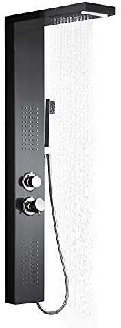 TRMLBE Duschpaneel Edelstahl Duschsysteme Duschsäule Duscharmatur Regendusche mit Regenduschkopf, Handbrause, Massagedüsen für Dusche und Bad - Schwarz