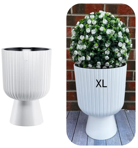 MELTOM Pot de Fleurs en Plastique, Pot de Fleurs, Calice avec rainures 3D (Blanc, XL - 43 cm)