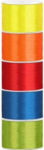Satin Geschenkband 50mm 5 Farben je 25m lang bunt gelb orange rot blau grün Schleifenband Geschenkverpackung Geburtstag Hochzeit Weihnachten 5er Set