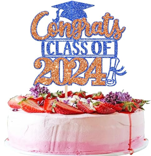 Rsstarxi 1 Packung Congrats Class of 2023 Cake Topper Glitter Congrats Class of 2023 Abschlusskappe Diplom Cake Pick for So Proud of You 2023 Abschluss Thema Party Kuchen Dekorationen Orange Blau
