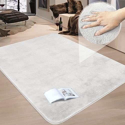Granbest Tappeto di lusso addensato simile alla pelliccia di coniglio, elegante peluche 1100 g/mq, antiscivolo, per comodino, soggiorno, cucina, decorazione della casa (80 x 150 cm, avorio)