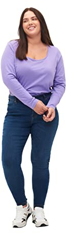 Zizzi Damen Große Größen Jeggings Baumwolle Stretch, Skinny Fit Hose für Frauen im Plus Size STR Gr S (42/44) Blue Denim