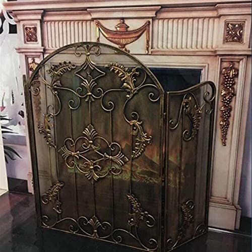 CAZARU 3-teiliges Funkenschutzgitter, Kaminschutzgitter aus Eisen, Sicherheits-Kaminschutz aus Metallgeflecht für Holz, dekoratives Schnörkeldesign, Größe: L120 cm × H60 cm
