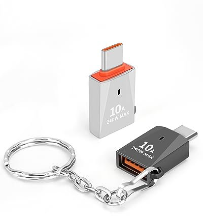 AIYEEN Upgraded Zinc Alloy USB C to USB Adapter 2 Pack, Type C Male to USB 3.0 Female Converter, OTG Adapter with Keychain, Compatible with iPad Samsung Galaxy Google Pixel (Silver+Black)