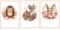 Yasa Waldtiere 3er Set Kinderzimmer Mädchen mit Blumen Poster A4 Bilder Babyzimmer Kunstdruck