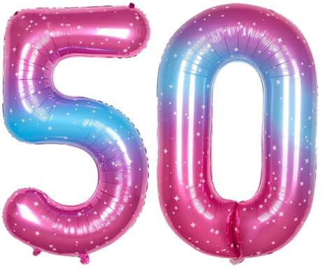 Ponmoo 40 Pouces Foil Ballons Chiffre 50 Rose-Bleu (101cm), Gonflable Hélium ou Air, Géant Numéro 0-9, 10-29, 30-100, Grand Ballon pour Mariage, Décoration de Fête d'anniversaire