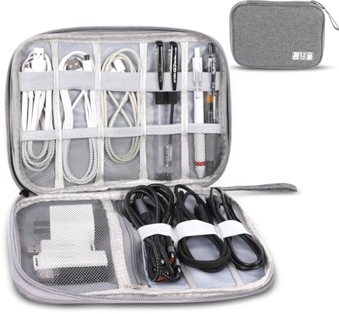 Double-Layer Electronics Accessories Bag travel essentials electronics travel organizer, Portable Electronics Carrying Case for Chargers Cables USB Drive power bank Hard Disk with Handle (Grau)