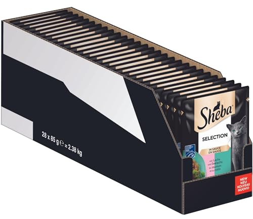 SHEBA Portionsbeutel Nassfutter für Katzen Selection in Sauce mit Lachs und Seelachs MSC-Zertifiziert 28 x 85g