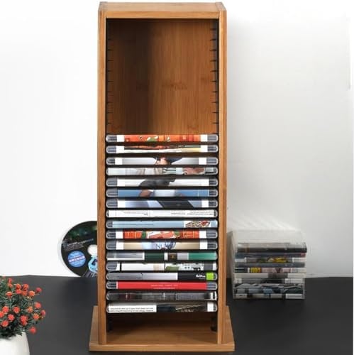 CD-Regal für 39 CDs, Platz auf dem Regal, Tisch, Schreibtisch, zum Organisieren von Medien, Schallplattenregal, CD-Aufbewahrungsbox, attraktive, stilvolle Design-Öffnung, Vintage-Holz-Musikalbum-Rega