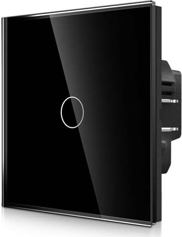 CNBINGO interruptor de luz táctil con terminal enchufable - interruptor de pared sencillo empotrado - interruptor táctil de 1 compartimento con LED de estado y panel de cristal - 300 W/compartimento -