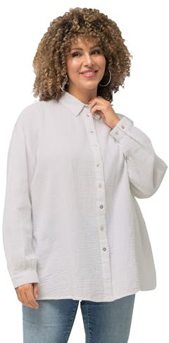 Ulla Popken Damen Musselin Hemdbluse Bluse, Schneeweiß, 50-52