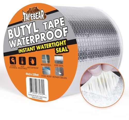 TAPEBEAR Butylband Wasserdichtes Klebeband 100mm x 10m, Starkes Dichtungsband Selbstklebend, Aluminium Klebeband Zur Reparatur Für Dachleckage Oberflächenriss Wohnwagen Rohr Glas Fenster, Silber