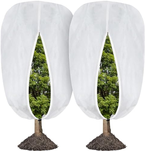 2 Pièces Voile Hivernage Plante Exterieur -240 x 200 cm, Protection Contre Le Gel pour Plantes d'extérieur avec Cordon de Serrage zippé,60g/m² bâche Protection Arbustes Couverture
