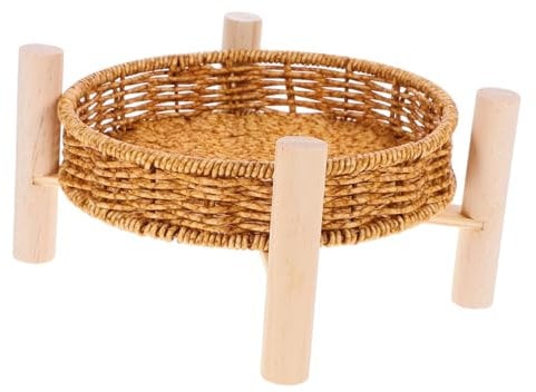 Amosfun Round Serving Platter Decorative Bread Baskets for Serving Easy Clean Pp Wood Iron Tray for Home