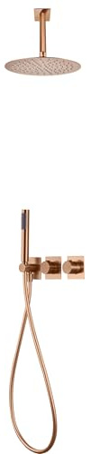 MICE Thermostatisches Duschset mit Wandbrause - Thermostatische Badarmatur - Unterputz-Duschset - Design-Duschen (gebürstetes Roségold)