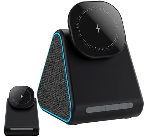 Wireless Charger Speaker - Wireless Speaker with HD Surround Sound - Phone Charging Stand with Wireless Speaker, Magnetic Wireless Charger Cell Phone Charging Stations