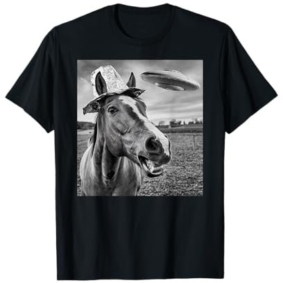 Schockiertes Pferd mit Zinnfolien-Hut, UFO Begegnung Alien Meme T-Shirt