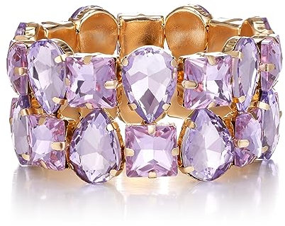Clearine funkelnden Strass Kristall Art Deco Stretch Armband für Damen Hochzeit Prom Partei hell lila Gold-Ton