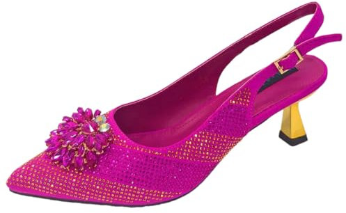 Scarpe e borse abbinate set strass moda tacchi alti per le donne a punta pompe, Un Paio Scarpe Fucsia, 41.5 EU