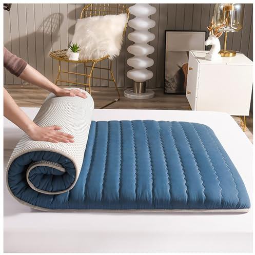 HUMAJORY Japanische Bodenmatratze, Futon-Matratze, Faltbare Rollmatratze, Matte, Isomatte, Schlafsaal, Liege, Kissen, Bett for Outdoor, Indoor, Camping, Gästeauto(Blue,90x190cm)