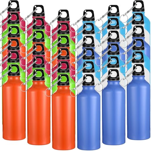 Yaomiao 36 Pcs Lightweight Aluminum Water Bottle Bulk 17 oz Leak Proof Bike Water Sports Bottles with Buckle and Twist Cap Team Reusable for Sports Gym Bicycle Camping(Mix 3)