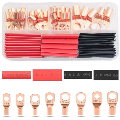 QINGHEC Set di 60 capicorda tubolare, capicorda ad anello, morsetti in rame, con 30 beccucci isolanti, per auto, moto, barche