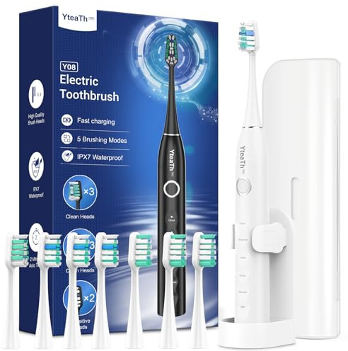 Electric Toothbrush for Adults, 120-Day Battery Life per Charge, Includes 8 Brush Heads, 5 Modes with 2-Minute Smart Timer, Travel Case and Holder