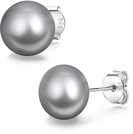 YAMI Akoya Meerwasser Perleohrringe Ohrstecker Silber 925, Damen Perlenohrringe silber 925,10-10.5mm Button Graue Ohrringe perle.